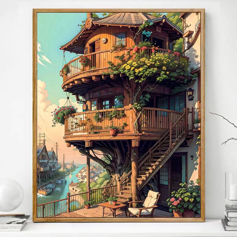 Paint By Numbers Kit - Balcony on the tree house 9