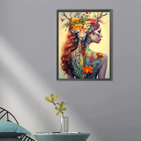 DIY 5D Diamond Painting Kit - Tattoo Girl & Giraffe Painting