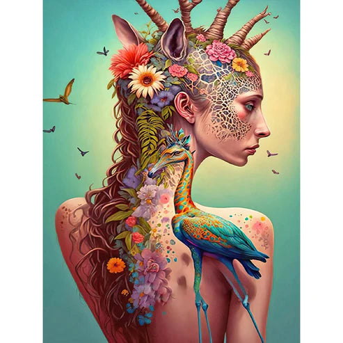 DIY 5D Diamond Painting Kit - Tattoo Girl & Animal Painting