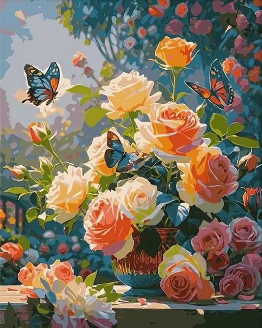 Painting By Numbers Kit - Flowers And Butterflies