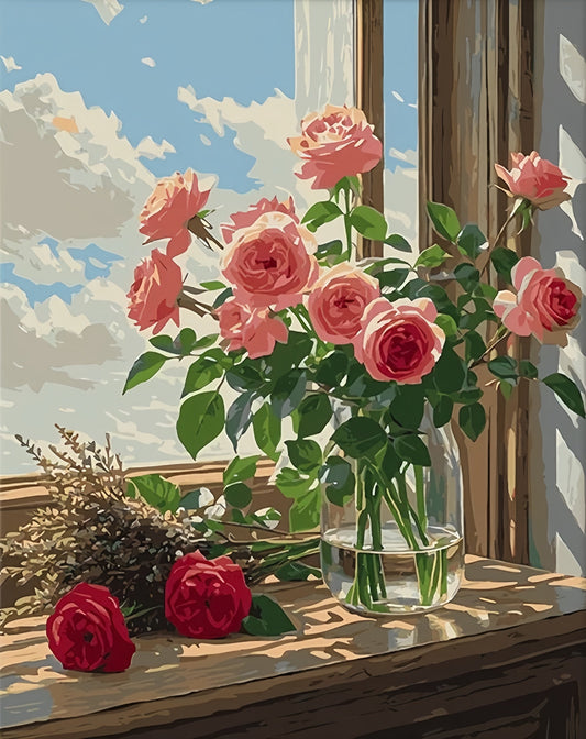 Painting By Numbers Kit - Flowers On The Windowsill