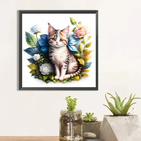 DIY 5D Diamond Painting Kit - Flower Frame Cat