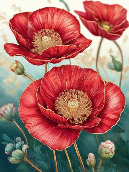 Painting By Numbers Kit - Red Flowers