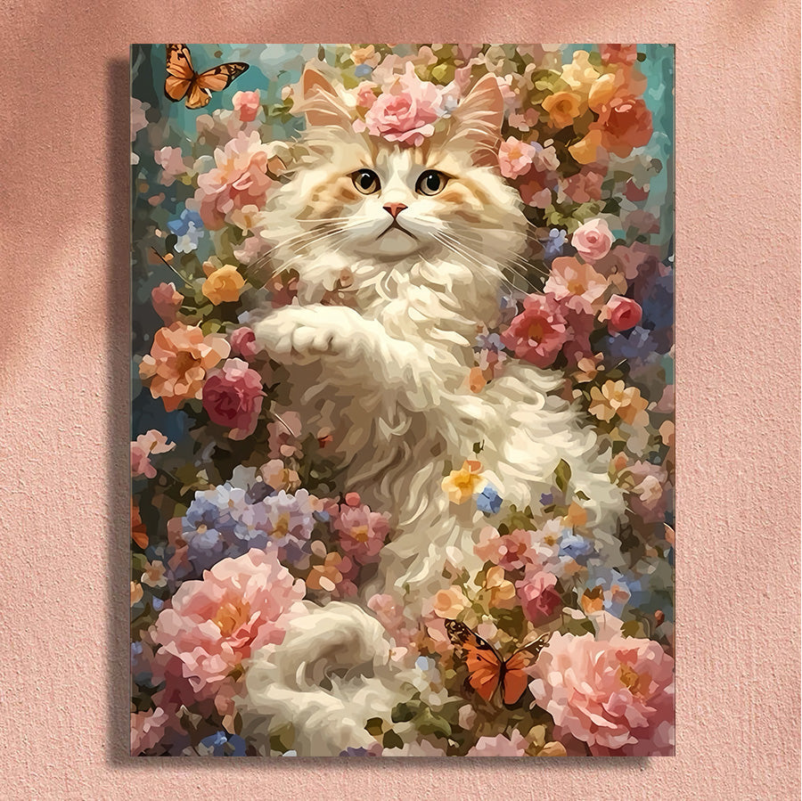 Painting By Numbers Kit - Flowers Cat