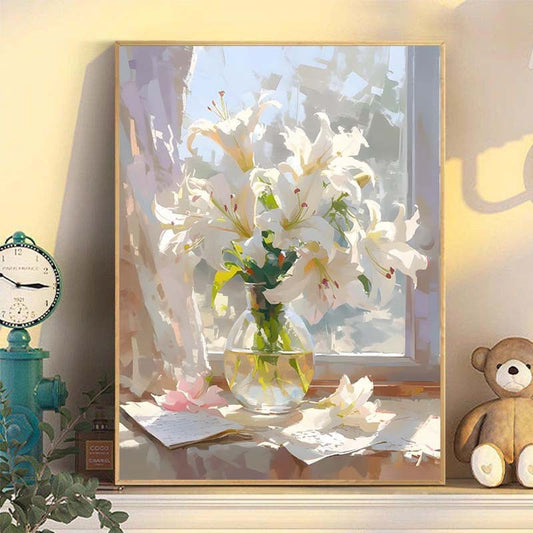 Painting By Numbers Kit - White Flowers