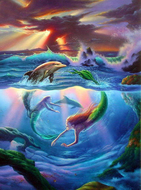 DIY Diamond Painting Kit - Round Drills Ocean Whales 30*40CM