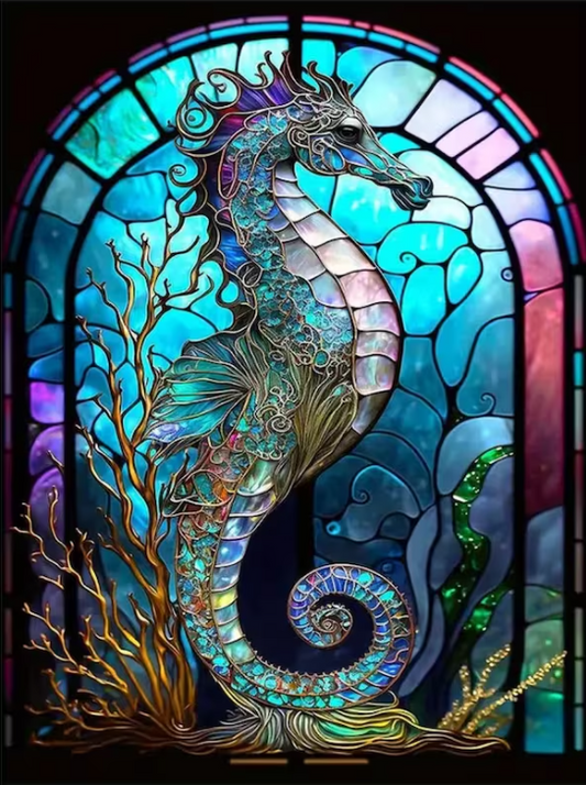 DIY 5D Diamond Painting Kit - Stained Glass Style Seahorse