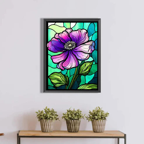 DIY 5D Diamond Painting Kit -Stained Glass Purple Flower Painting