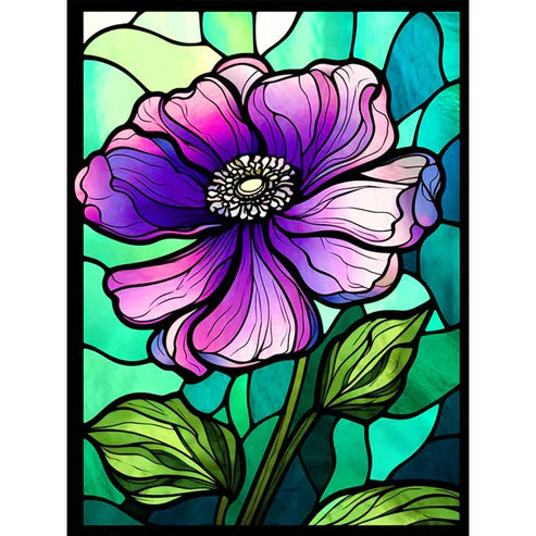 DIY 5D Diamond Painting Kit -Stained Glass Purple Flower Painting