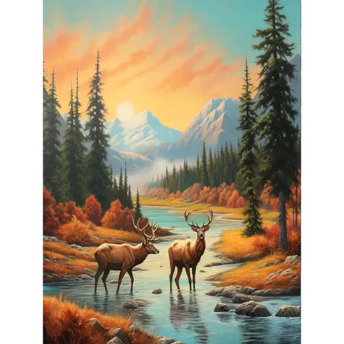 DIY 5D Diamond Painting Kit - Deers & Stream Painting