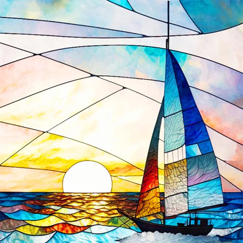 DIY 5D Diamond Painting Kit - Stained Glass Sailboat