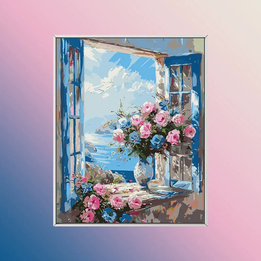 Painting By Numbers Kit - Flowers On The Windowsill