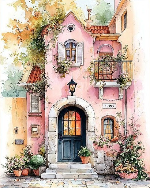 Painting By Numbers Kit - Pink House