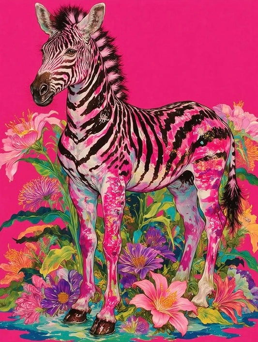 Painting By Numbers Kit - Flowers And Zebra