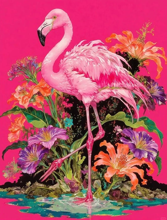 Painting By Numbers Kit - Flowers And Flamingo