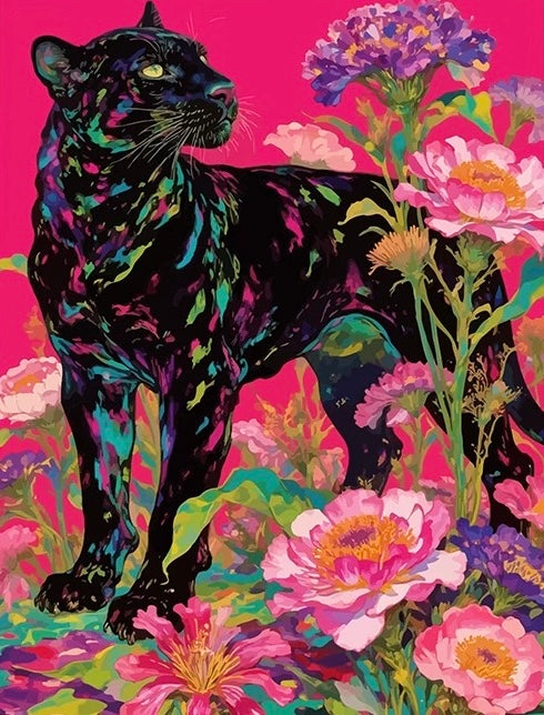 Painting By Numbers Kit - Flowers and Leopards