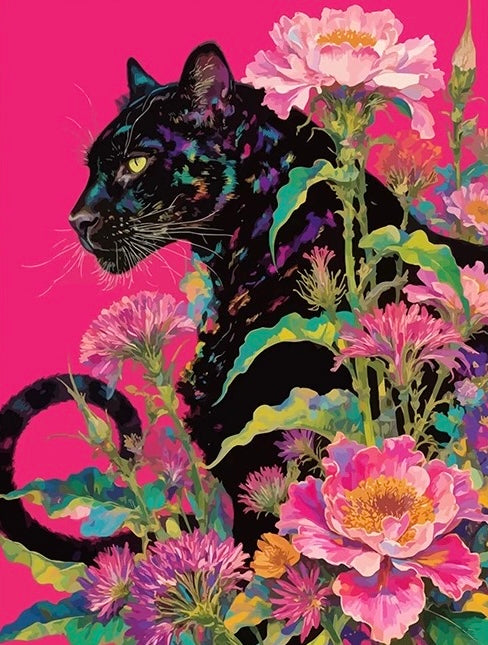 Painting By Numbers Kit - Flowers and Leopards