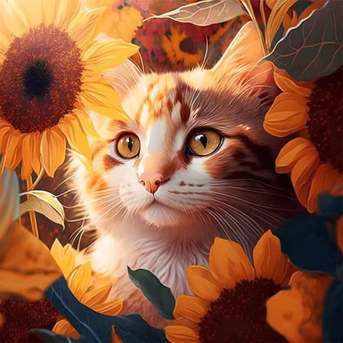 DIY 5D Diamond Painting Kit - Cat & Sunflower