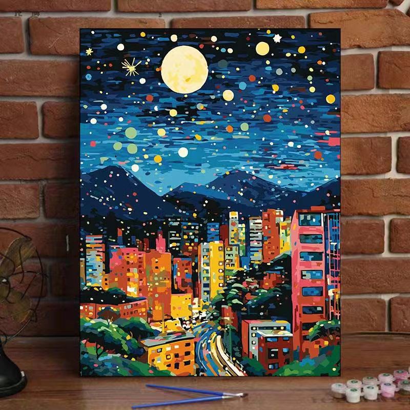 Paint By Numbers Kit - Tall Buildings and Starry Sky