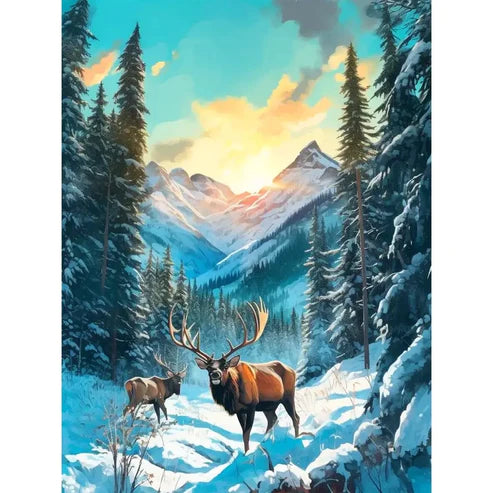 DIY 5D Diamond Painting Kit - Deers & Snow Mountain Painting