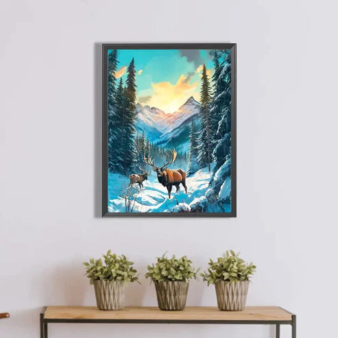 DIY 5D Diamond Painting Kit - Deers & Snow Mountain Painting