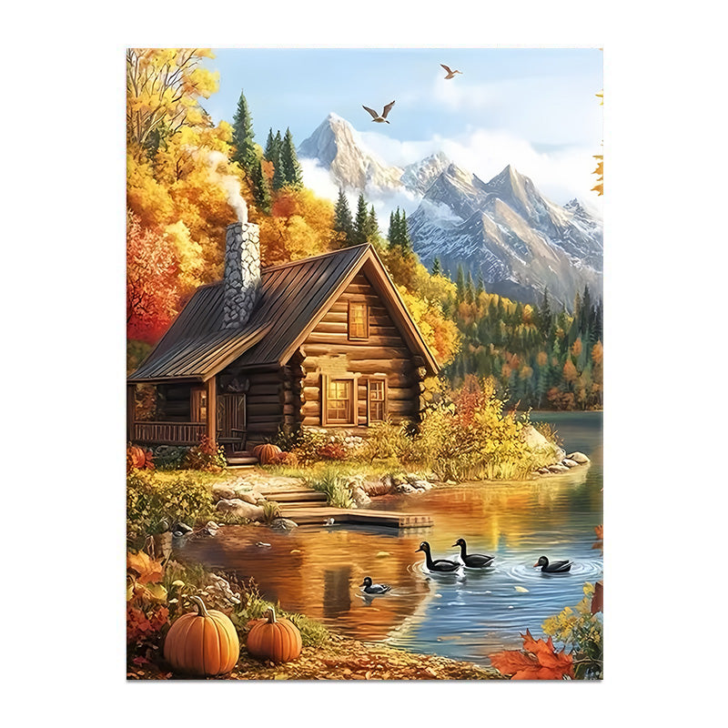 Painting By Numbers Kit - Houses By The Lake