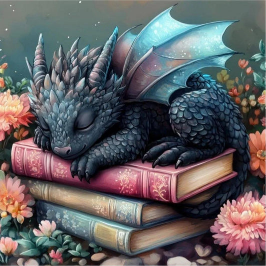 DIY Diamond Painting Kits - Little Dragon Sleeping on Books
