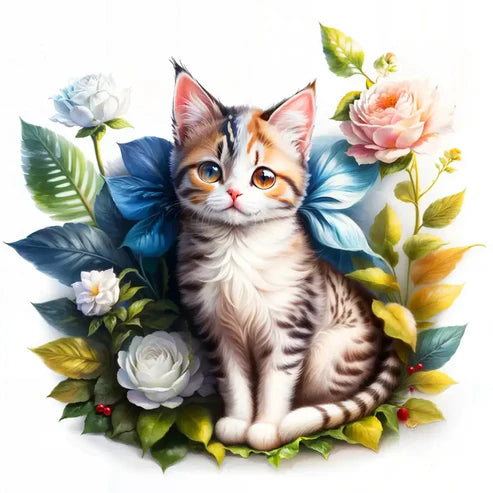 DIY 5D Diamond Painting Kit - Flower Frame Cat