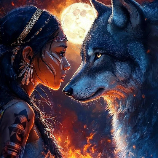 DIY Diamond Painting Kits - Woman and Wolf