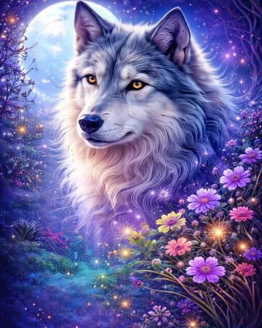 DIY Diamond Painting Kits - Wolf In The Flower Bushes