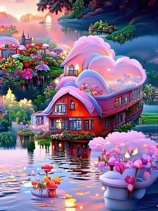 DIY Diamond Painting Kit - Romantic Flower Boat House