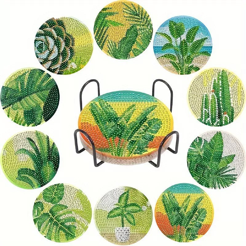 Plant Diamond Painting Coasters 8Pcs