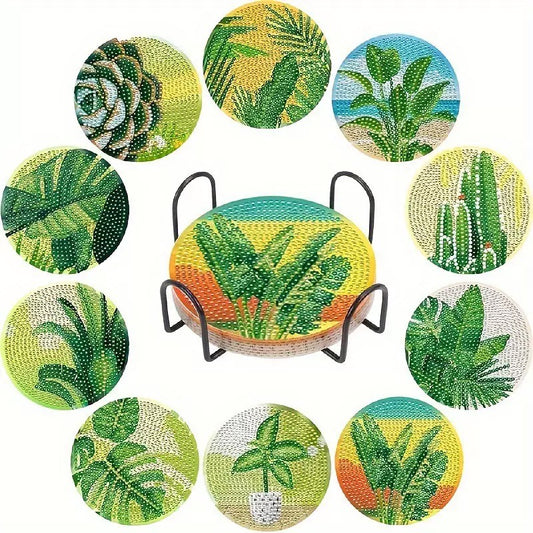 Plant Diamond Painting Coasters 8Pcs