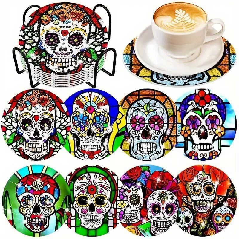 Skull Diamond Painting Coasters 8Pcs