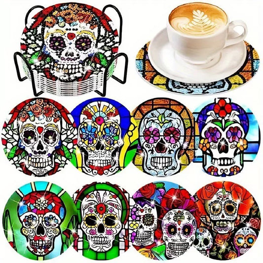 Skull Diamond Painting Coasters 8Pcs