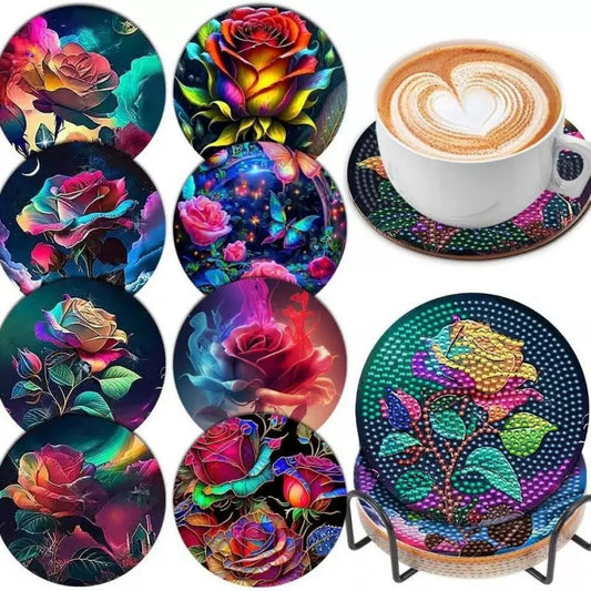 Fantasy Flower Diamond Painting Coasters 8Pcs