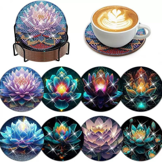 Fantasy Flowers Diamond Painting Coasters 8Pcs