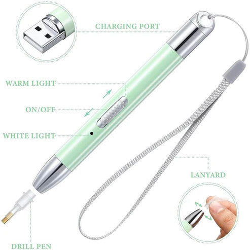 Diamond Painting Rechargeable Luminous Light Point Drilling Pen with Multi Replacement Pen Heads