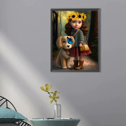 DIY Diamond Painting Kit - Sunflower Girl With Dog Painting