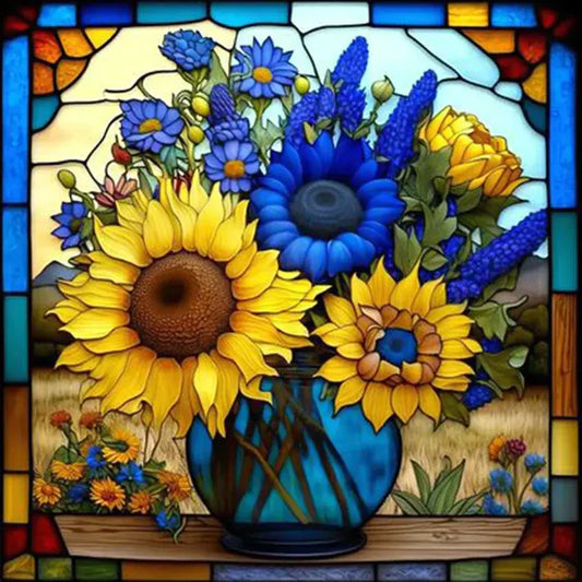 DIY Diamond Painting Kit - Stained Glass Style Sunflowers